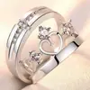 Anillos de Pareja, Anillos a Juego para Hombre y Mujer, Simples y Elegantes, Anillos Abiertos de Diamante Corona Estilo Coreano, Anillos de Diamantes para Boda y Propuesta