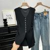 Playera sin mangas de punto de seda helada para mujer, diseño de verano, nicho, cuello en V, adelgazante, de uso versátil, chaleco, top elegante de alta gama