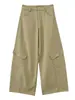 Pantalones caqui de múltiples bolsillos con dobladillo curvo para mujer, nuevo estilo otoño 2026, holgados, adelgazantes, versátiles, de pierna ancha, casuales para el trabajo