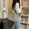Bolso de lona bordado de gato original, simple y versátil, nuevo estilo coreano ins de gran capacidad para el día a día, de algodón puro, para llevar al hombro