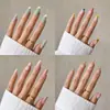 Uñas Postizas Portátiles, Estilo de Comercio Exterior, Uñas Postizas Francesas Blancas con Borde Blanco en Forma de Escalera Larga con Patrón de Flores Degradadas, 24 Piezas, Hechas a Mano Puras, Longitud Media, Venta al por Mayor