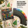 Conjunto de marcadores de tecido de 48 cores Saco de presente de Natal Meia de Natal Caneta de grafite DIY Caneta de pintura têxtil resistente à água