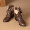Novas Botas Femininas Estilo Europeu e Americano Outono e Inverno com Cano Dobrável, Botas Curtas com Cadarço, Salto Quadrado, Botas de Salto Médio, Tamanhos 40-47, Tamanho Grande, Exportação