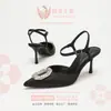 Zapatos de Tacón Alto Poco Profundos con Punta Fina y Hebilla de Pedrería a la Moda, Sandalias de Tacón Alto de Punta Cerrada para Mujer, Diseño de Nicho Elegante y Lujoso, Talla Europea
