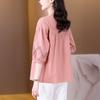 2024 Nuevo Estilo de Verano Camisa de Manga Corta de Cinco Puntos Holgada Bordada Adelgazante Madre de Mediana Edad Casual Suéter Superior Camisa Pequeña