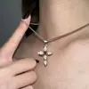 Colar Cruz Hot Girl Retro Zircônia Vermelha Super Brilhante Corrente de Clavícula Estilo Palácio Y2K Doce e Cool