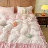 Juego de Sábanas Cálidas Espesas de Leche Grado A Otoño/Invierno Juego de Cuatro Piezas Juego de Tres Piezas con Encaje de Color Contrastante Estilo Lolita Sanador
