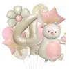 Globo de Película de Aluminio Blanco Leche con Diseño de Oso para Cumpleaños, Arreglo de Margaritas Mate, Decoración para Jardín de Infancia