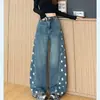 Jeans de diseño retro americano impresos en 3D con guadaña para hombre y mujer, pantalones de pierna ancha de cintura alta adelgazantes hasta el suelo para mujer