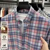 Nova Camisa Masculina de Algodão Puro Escovado Xadrez Outono e Inverno, Xadrez Azul, Camisa Masculina Casual Quente de Alta Qualidade