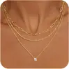 Corrente para Clavícula de Ouro 14K Banhado em Camada Dupla com Zircônia para Mulheres, Luxo Leve, Estilo Europeu e Americano Simples, Colar Versátil, Acessório da Moda e Elegante
