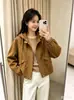 Chaqueta Casual Suelta Corta de Ante con Cremallera para Mujer Otoño 2026 en Color Marrón Maillard