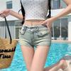Shorts Jeans Justos Ultracurtos com Renda para Mulheres Verão American Hot Girl Calças Cobre-Quadril Cintura Baixa Realça Quadril Retos Hot Pants