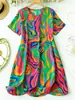 En Stock Primavera y Otoño 2025 Amazon Aliexpress Transfronterizo Vestido de Mujer Estampado Cuello Redondo Manga Corta para Mujer