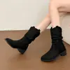 Botas de Mujer de Caña Media con Tacón Grueso Apilado Estilo Británico Botas Cortas Wasteland Estilo Botas Martin Hacen que los Pies Parezcan Más Pequeños Botas de Otoño/Invierno Retro