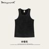 Regata Esportiva Masculina Trendy Europeia e Americana Transfronteiriça de Verão 2025 High Street Vintage Lavada Elástica Canelada Camiseta Sem Mangas Masculina
