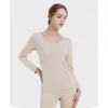 Conjunto de roupa íntima térmica feminina sem costura gola redonda slim fit calça comprida blusa básica outono e inverno