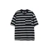 Nanxia Disguise 2025 Verão Nova Marca Americana Tendência Cor Contrastante Listrada Gola Redonda Manga Curta Camiseta Masculina Verão Solta Camisa Curta