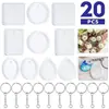 Colgante de 20 piezas Gota de agua Redondo Cuadrado Ovalado Espejo Molde de pegamento con juego de llavero Llavero DIY