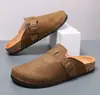 Pantuflas Cerradas Transfronterizas para Hombre, Zapatos Estilo Birkenstock con Suela de Madera para Interiores, Sandalias Casuales de Medio Paso para Hombre Talla Grande, Estilo Pareja