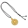 Mismo estilo que las joyerías, oro arenado, azul cian, incrustado con diamantes, giratorio, brújula Ruyi Ocho Tesoros calada, cadena para suéter, venta al por mayor de fábrica
