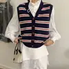 Chaleco de Punto sin Mangas a Rayas Estilo Coreano Retro Suave y Esponjoso Adelgazante Versátil para el Uso Diario y para Ponerse Encima Suéter Chaleco Top para Mujer