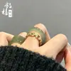 Anel de Banda de Jade Hetian Natural Gelo Claro Água Clara Anel de Água Verde Novo Estilo Nacional Chinês Anel de Dedo de Jade Fabricante Atacado Anel