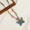 Collar Largo de Cuerda Trenzada con Cuentas de Cerámica Bohemia Coloridas y Estrella de Mar para Mujer, Estilo Étnico Retro