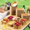 Recipientes descartáveis de papel kraft espesso para alimentos com revestimento à prova d'água e resistente a óleo, adequados para micro-ondas e ideais para embalar frutas, saladas e marmitas.
