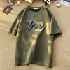 Camiseta Masculina Retro Americana Verde Militar Camurça Manga Curta Verão Marca Tendência Roupas Masculinas Estilo Hong Kong Pesado Camiseta Solta Meia-Manga
