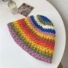 Sombrero de Paja Tejida de Color para Niños Verano Hueco Sombrero de Pescador Transpirable Cara Pequeño Sombrero Cubo Sombrero para Cabeza Grande Protección Solar Sombrero de Moda