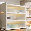 Estantería de almacenamiento de cocina independiente, gabinete de almacenamiento funcional de varias capas para montaje en pared con una encimera de losa de roca para cortar y servir alimentos