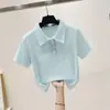 Verão 2026 Novo Estilo Gola Polo Estampa de Desenho Cintura Alta Camiseta Curta Versátil Moda Elegante Slim-Fit Manga Curta