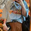 Camisa Suelta de Manga Corta con Bordado de Dibujos Animados Retro Japonés para Hombres y Mujeres, Camisa de Moda con Lazo, Diseño de Nicho de Verano