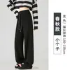 Pantalones de pierna ancha marrones para mujer, principios de otoño 2026, forrados de polar, cálidos, para figuras petite, felpa de cordero de chenilla, pantalones largos casuales estilo banana