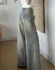 Jeans americano retrô com lavagem desgastada e rasgos para homens e mulheres, com um design único, caimento fluido, solto e estilo casual de perna larga
