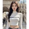 Puro Deseo Chica Atrevida Temperamento Top Corto Mujer Primavera y Otoño Pequeño Ajustado Delgado Manga Larga Cuello Medio de Tortuga Camiseta Básica