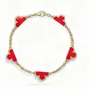 Artículo popular para transmisiones en vivo: Pulsera de trébol de cuatro hojas de alta gama V-gold para mujer, lujo ligero, moderna y versátil, pulsera de cinco flores de ágata y nácar chapada en 18k