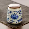 Bule de Chá de Cerâmica Ru Kiln Yu Huang com Desenho de Videira de Lótus, Pote Selado de Cerâmica Premium, Recipiente para Armazenamento de Chá, Acessórios para Conjunto de Chá Chinês