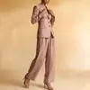 Otoño 2026 Nuevo Moda Femenina Estilo Exportación Europeo y Americano Top con Cuello Blazer Conjunto de Pantalones Casual Suelto Color Sólido
