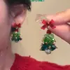 Aretes de Árbol de Navidad Completamente de Diamantes para Mujer, Estilo Nuevo, Gama Alta, Pendientes Festivos Dulces y Lindos, Tachuelas Súper Brillantes, Clips para Orejas sin Perforación