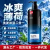 Shampoo 2 em 1 masculino, controle de oleosidade, volumizador, refrescante, com aroma de menta, para estudantes, inclui shampoo, sabonete líquido corporal e sabonete facial, com fragrância de longa duração