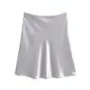 Saia curta de cetim acetinado para mulheres, novo estilo de verão 2026, elegante e de alta qualidade, com efeito drapeado, saia sereia evasê de cor sólida