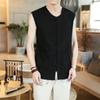 Colete de Linho Respirável de Verão Masculino Estilo Chinês Vintage Fivela Decote V Solto Colete Jaqueta