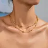 Colar de Aço Titânio Luxo Leve Camada Dupla com Contas Douradas e Design de Osso de Cobra, Toque de Alta Qualidade, Não Desbota, Design Exclusivo, Empilhável, Corrente Elegante para Clavícula para Mulheres