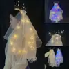 Nova Coroa de Franjas Celebridade da Internet do Mercado Noturno Laço Duplo Brilho com Tule de Renda Leve Véu Luminoso Feminino Bonito