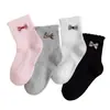 Calcetines cortos para niños para primavera y otoño, calcetines con lazo para niñas, calcetines de princesa de encaje de algodón peinado, calcetines blancos de media pantorrilla