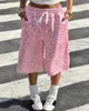 Pantalones Cortos de Estilo Americano Y2K Dulces Frescos Rosa Estampado de Leopardo, Cintura Alta con Cordón Sueltos de Pierna Ancha Calle Casual Deportivos Pants