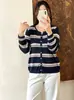 Cárdigan de punto a rayas con cuello en V para mujer talla grande, colección otoño 2026, estilo fino y suave, chaqueta adelgazante para mujeres talla grande