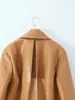 Comercio Exterior Transfronterizo Europeo y Americano Ropa de Mujer Primavera Nueva Chaqueta Corta de Piel Sintética Naranja Estilo Francés Abrigo de Cuero Elegante